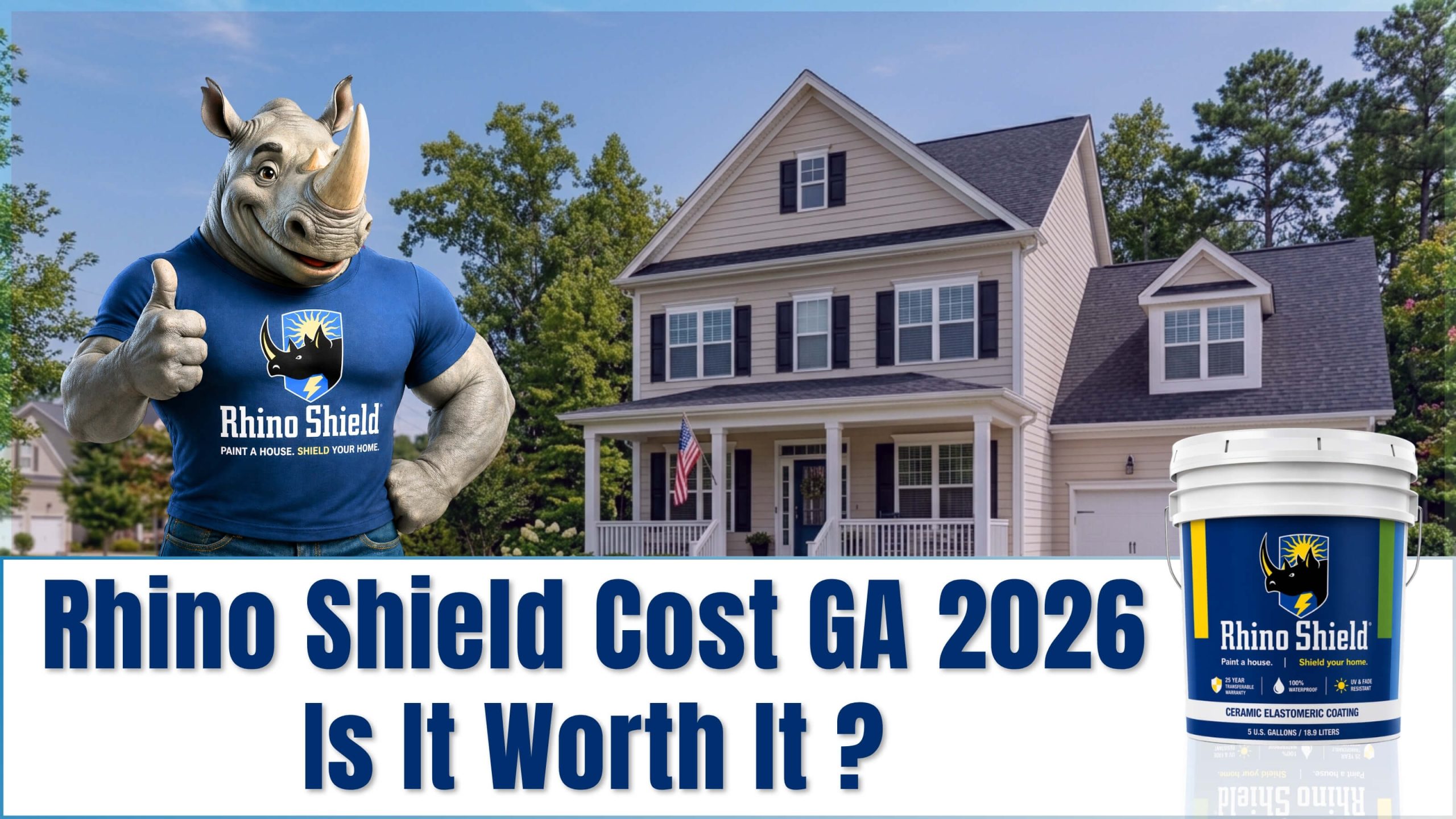 “Rhino Shield coating application on exterior home wall” “Painting contractor preparing a wall surface for coating.” “Before and after exterior house painting with Rhino Shield.” “Cost comparison infographic between paint and Rhino Shield”